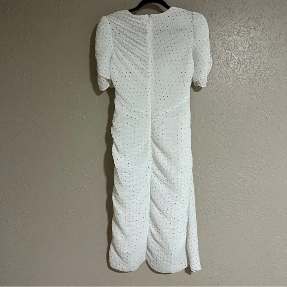 Frame Ruched Tie Neck Polka Dot Midi Dress Size Small - Picture 5 of 6